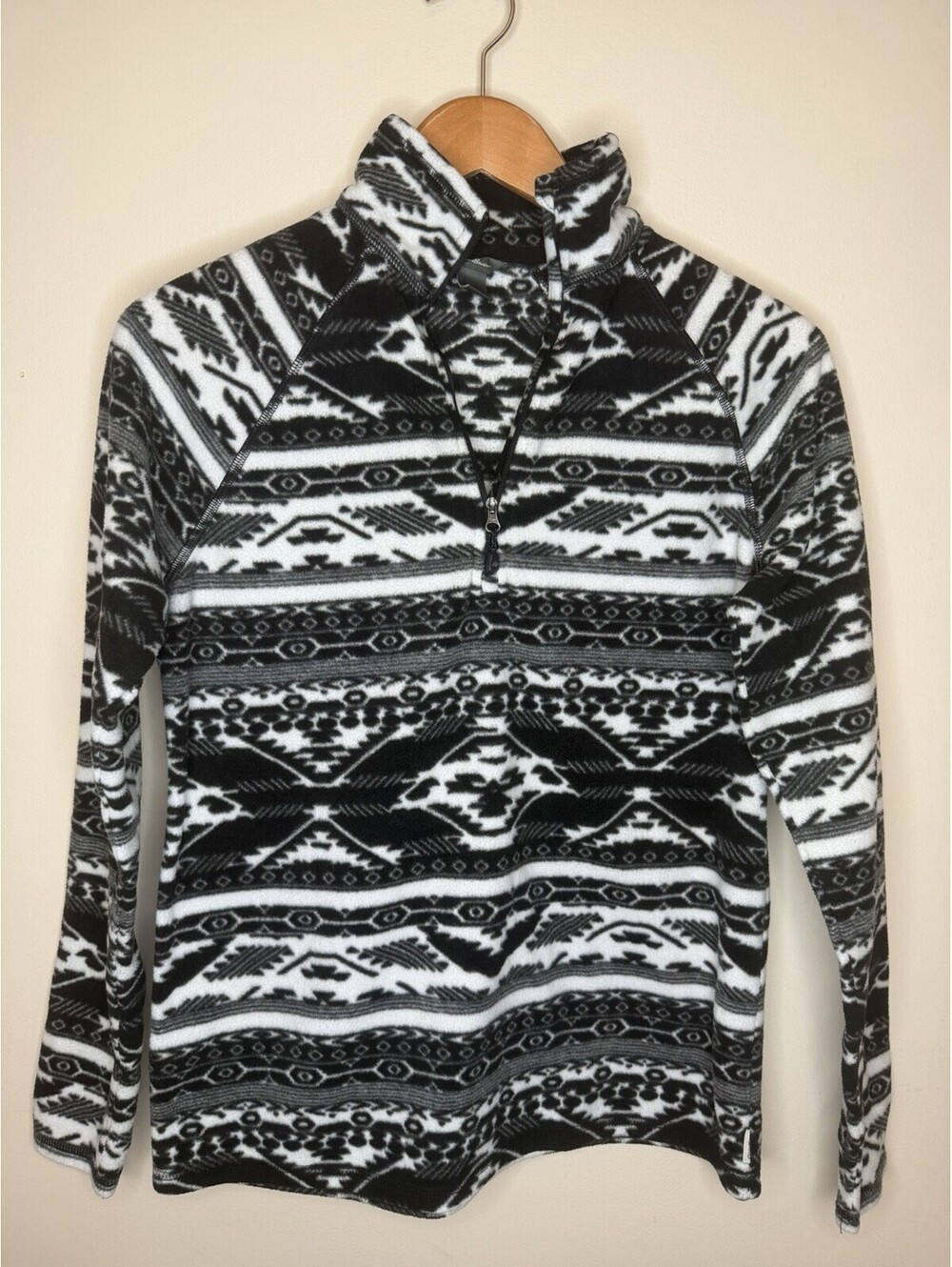 Eddie Bauer Sweater Womens Small Black White Fleece Pullover 3/4 Zipper - Picture 3 of 9